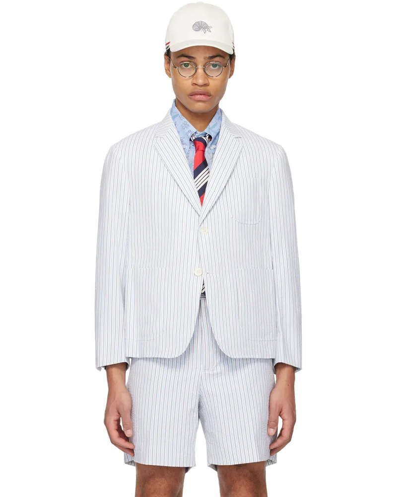 Thom Browne White & Blue Striped Blazer 480