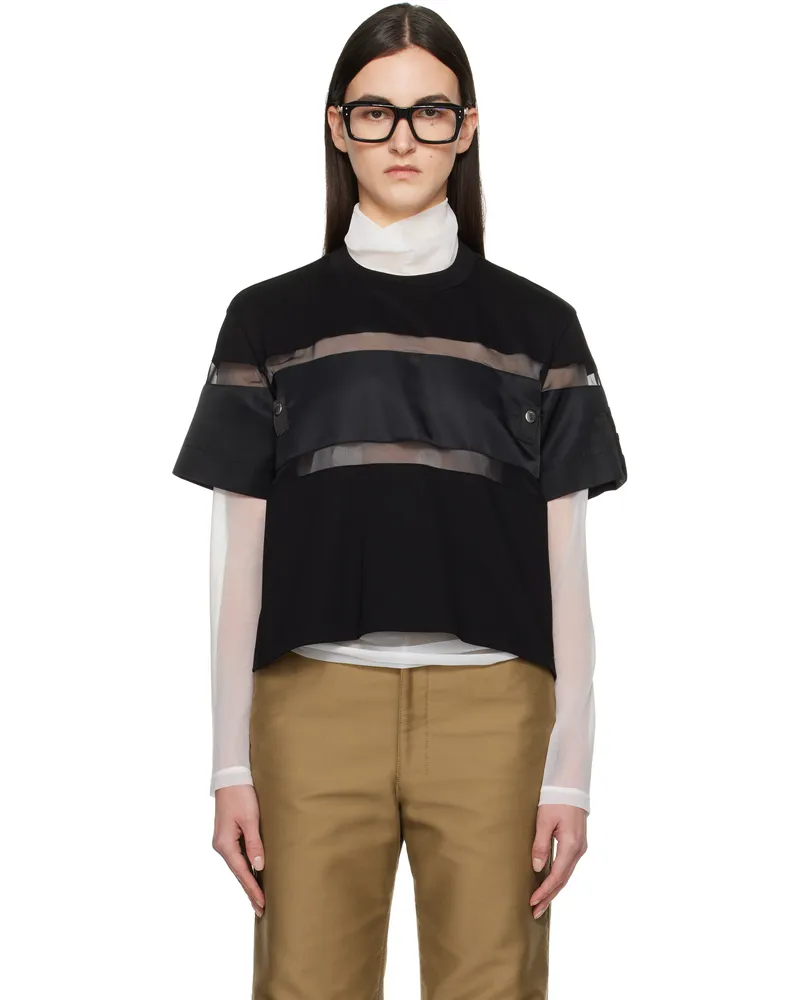 Sacai Black Nylon Twill Mix Cotton Jersey T-shirt 001