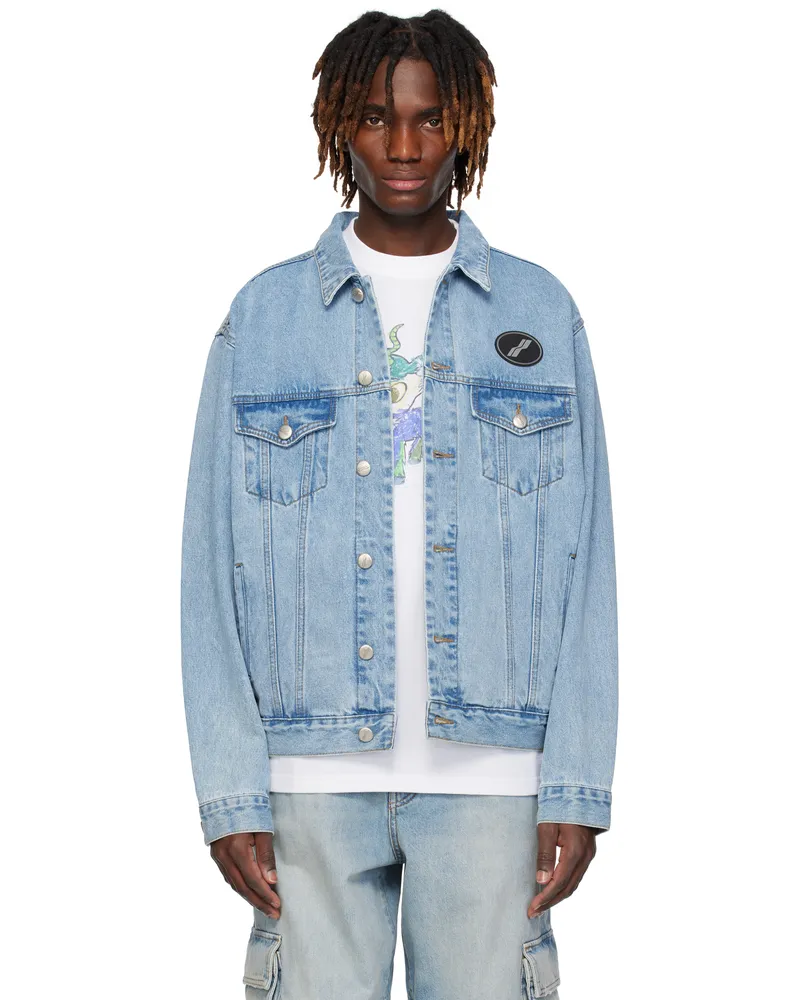 WE 11 DONE Blue Oversized Denim Jacket Ice