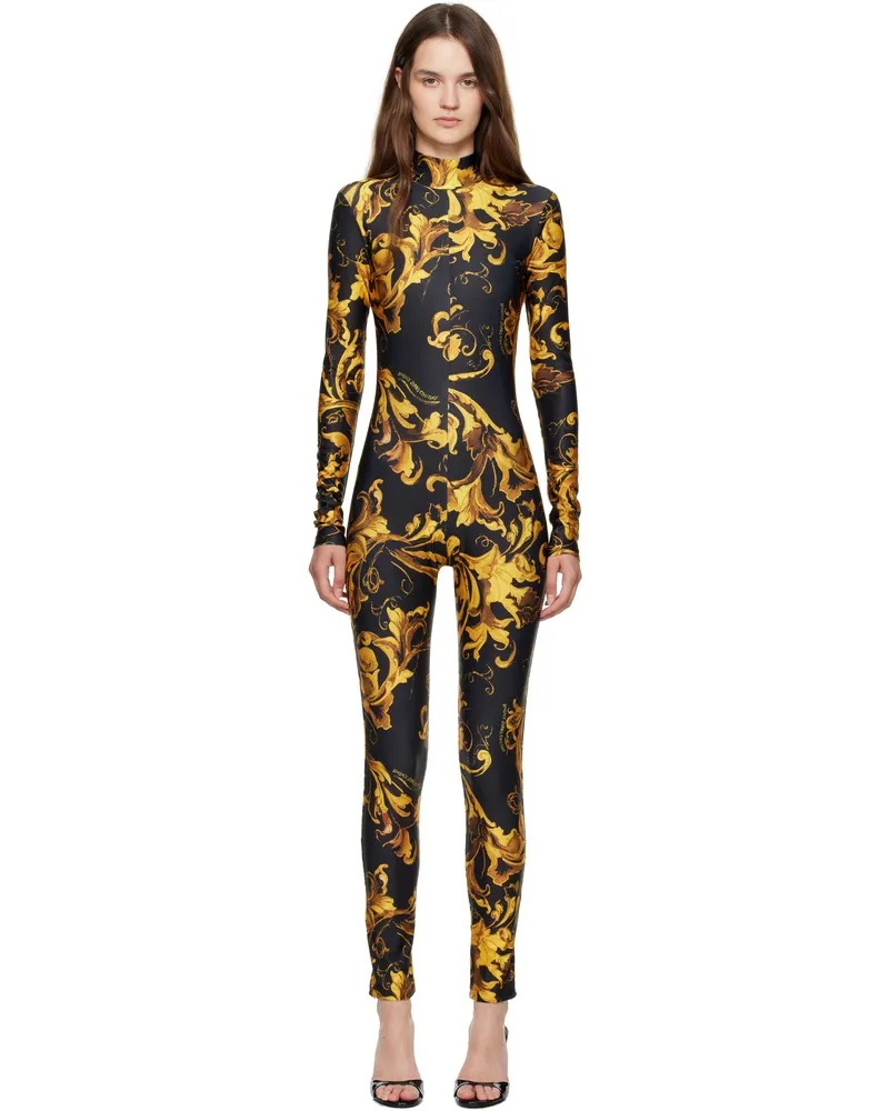 Versace Jeans Black & Gold Barocco Porcelain Jumpsuit Eg89