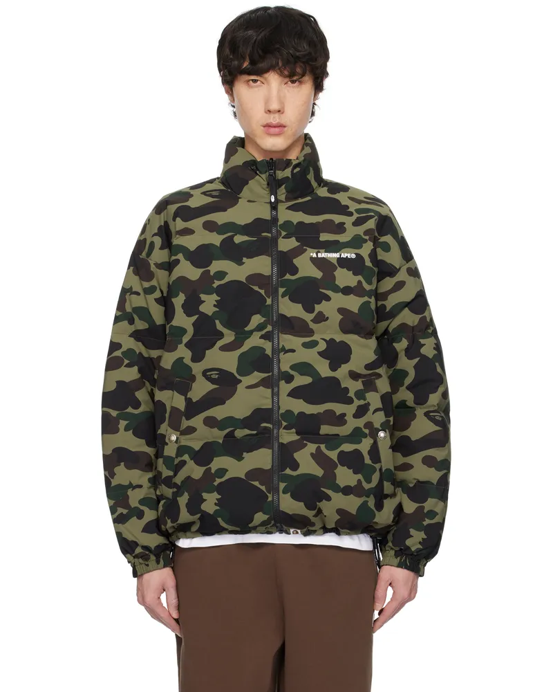 BAPE Khaki 1st Camo Reversible Down Jacket Green