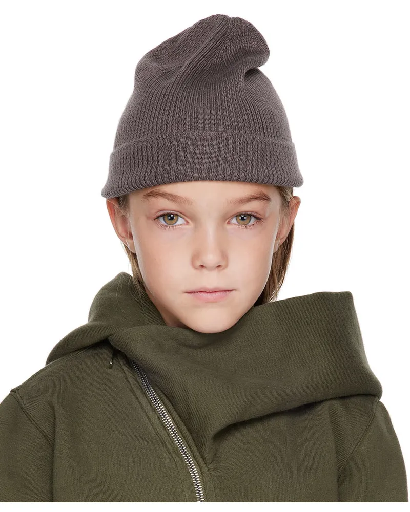 Rick Owens Kids Gray Rib Knit Beanie 34