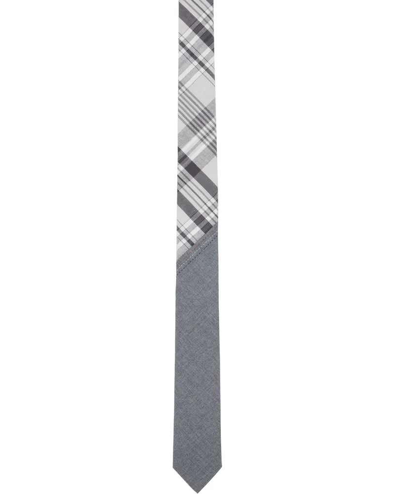 Thom Browne Gray & White Classic Bias Combo Madras Check Tie 035