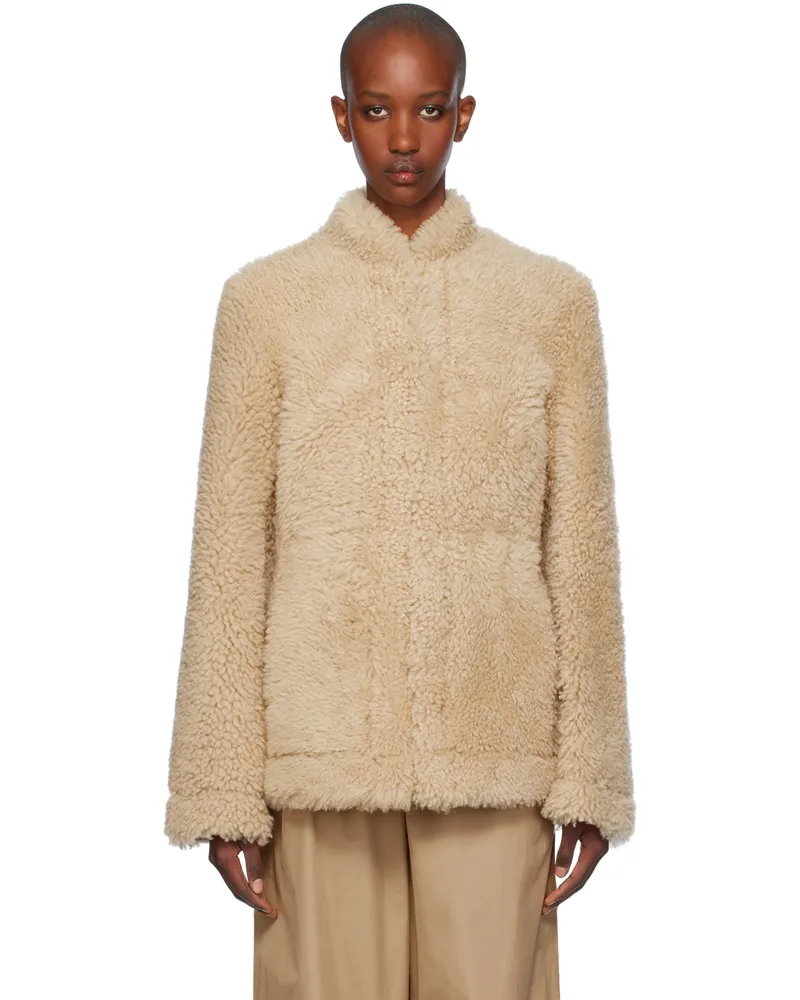 Totême Beige Cinched Shearling Jacket Butter