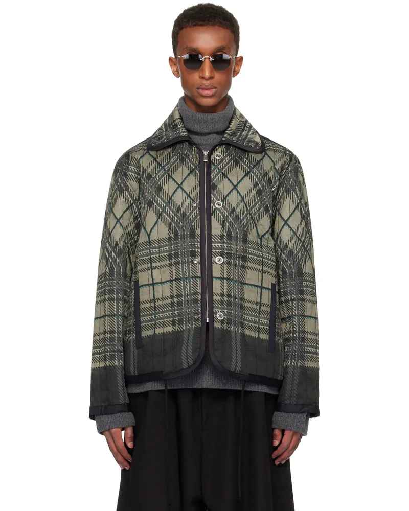 Craig Green Khaki & Black Quilted Plaid Fade Jacket Black