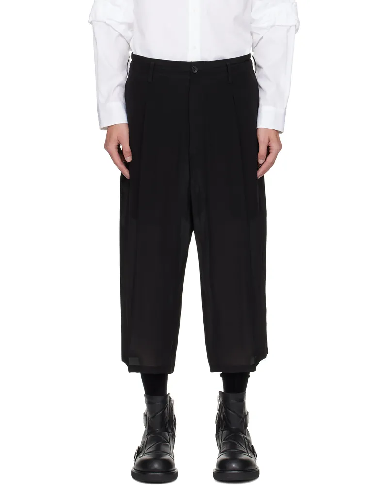 Yohji Yamamoto Black Tucked Seam Wide Trousers 1