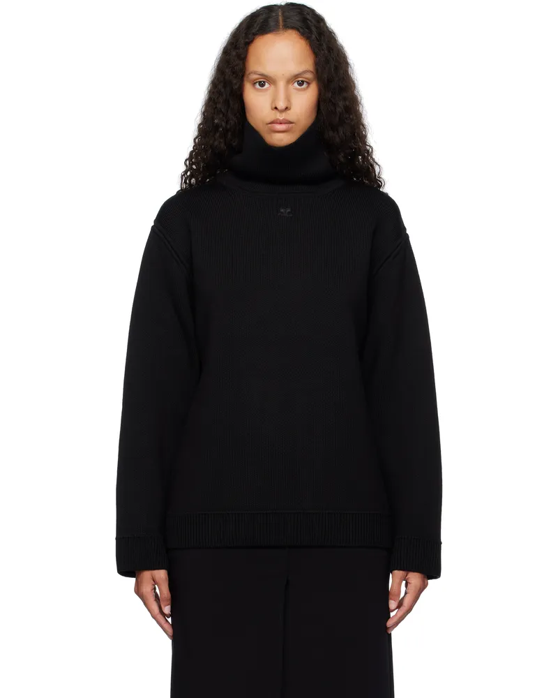 Courrèges Black Oversized Mockneck Knit Sweater 9999