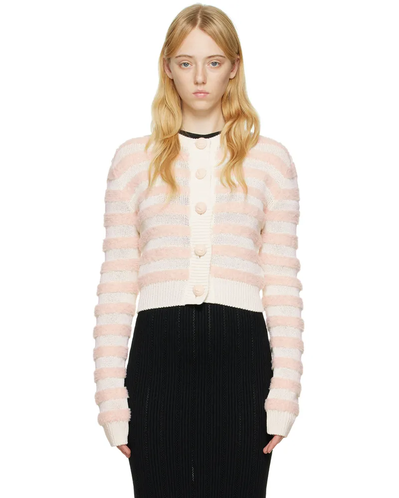 Balmain White & Pink Striped Cardigan Gkx