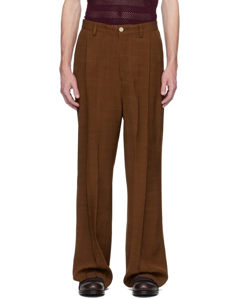 CMMN SWDN Brown Mari Deep Pleat Trousers Brown