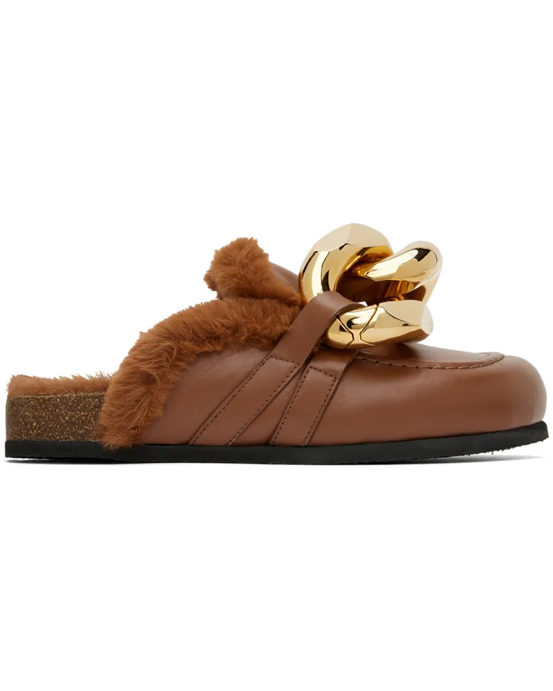 J.W.Anderson Brown Faux-Fur Chain Slides 506