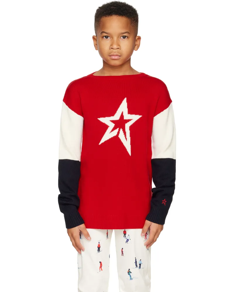 Perfect Moment Kids Red Merino Wool Crewneck Sweater Red