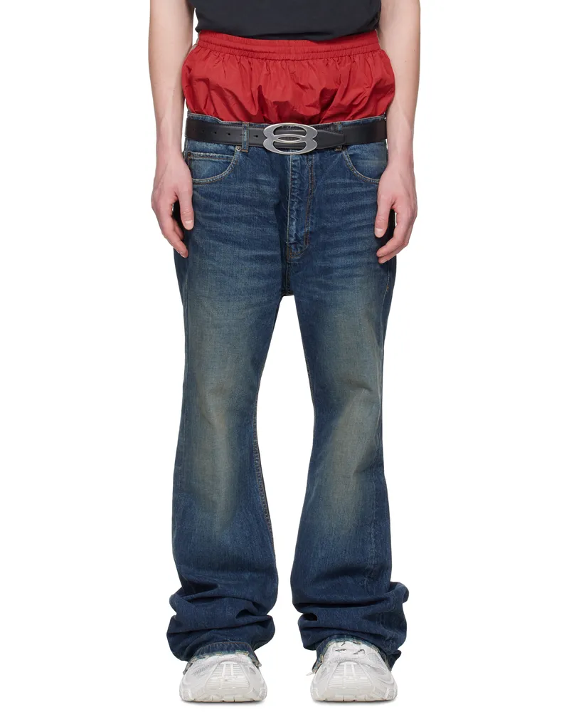 Balenciaga Blue & Red Layered Jeans 3020