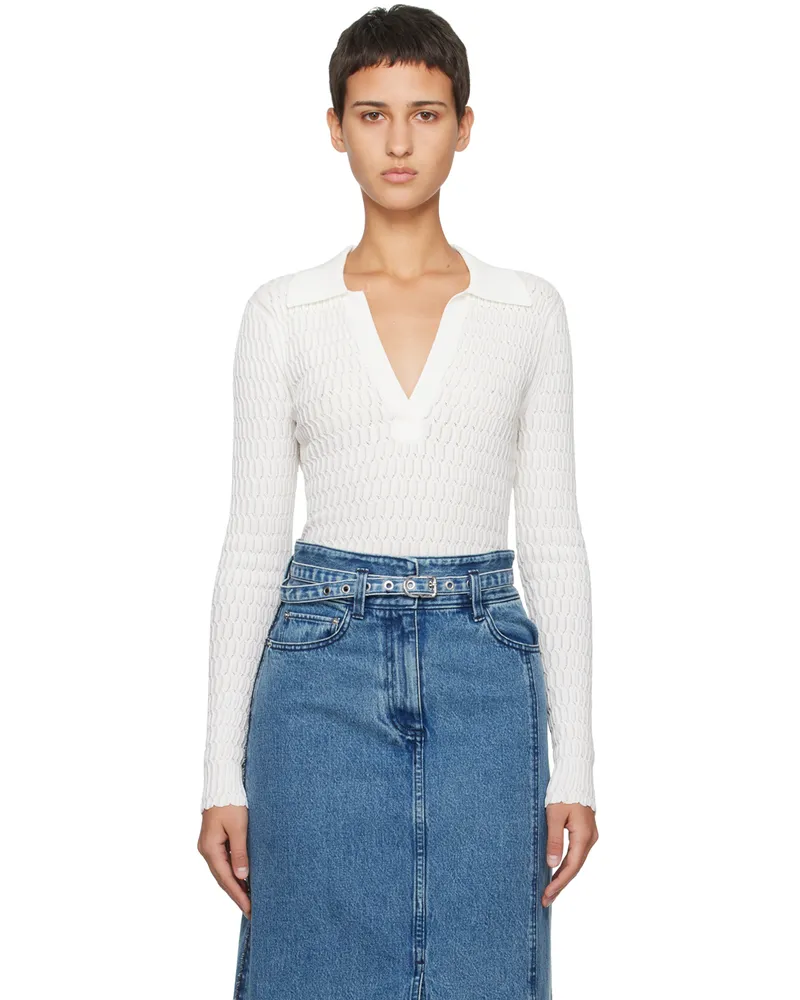 3.1 phillip lim White Honeycomb Stitch Polo Iv122