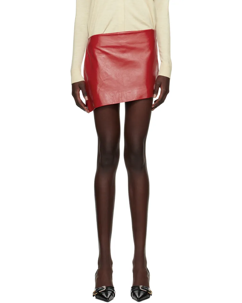 Givenchy Red Asymmetric Leather Miniskirt 600-red