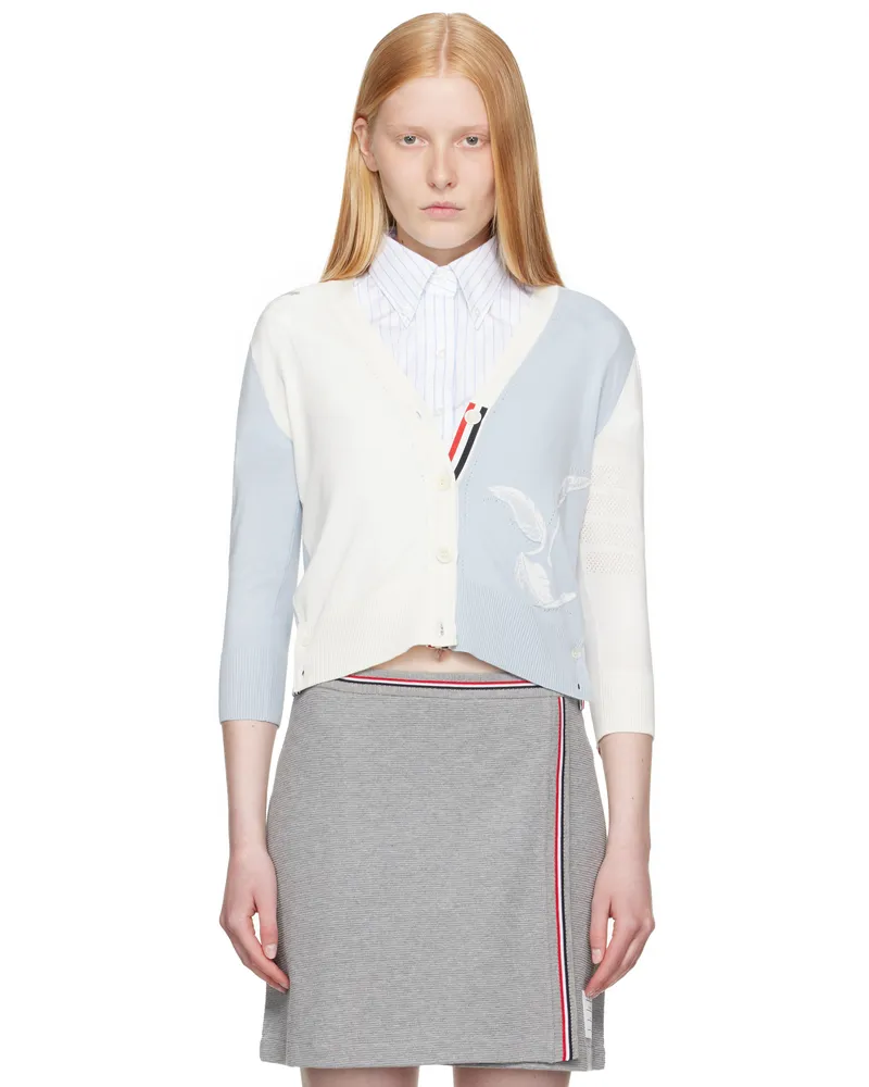 Thom Browne Blue & White Funmix Feather Pointelle Cardigan 482