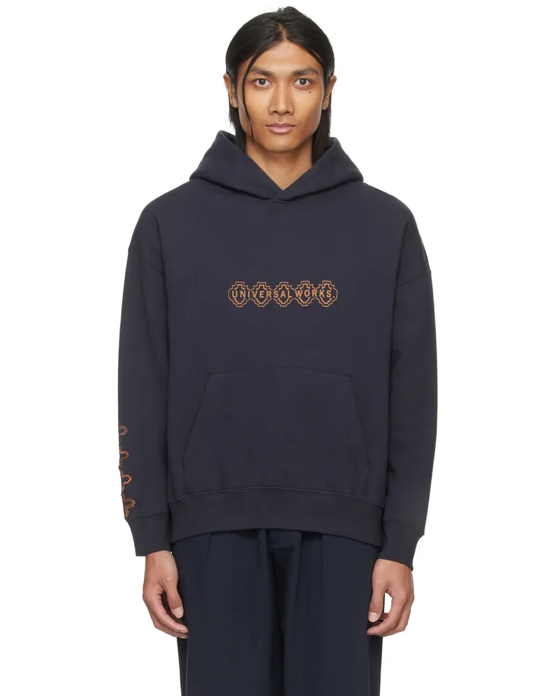 Universal Works Navy Printed Hoodie Navy