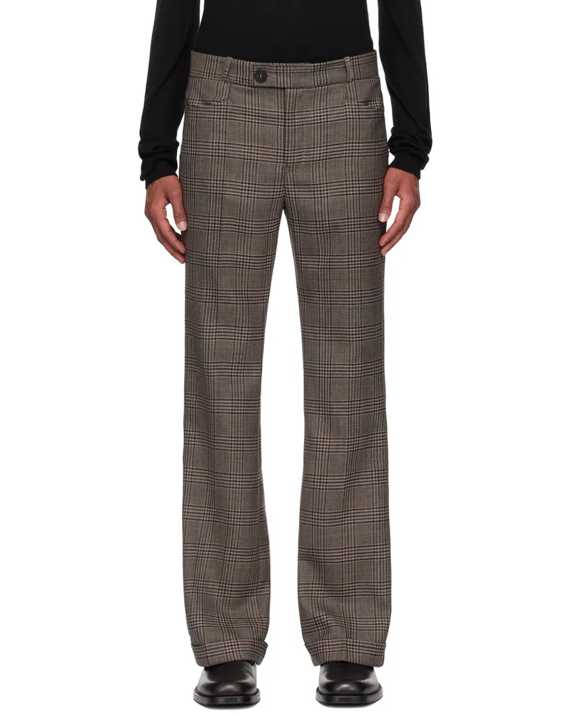 Ernest W. Baker Brown Check Cuffed 70's Trousers Brown