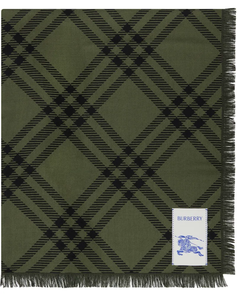 Burberry Khaki & Black Wide Check Wool Silk Scarf Shrub