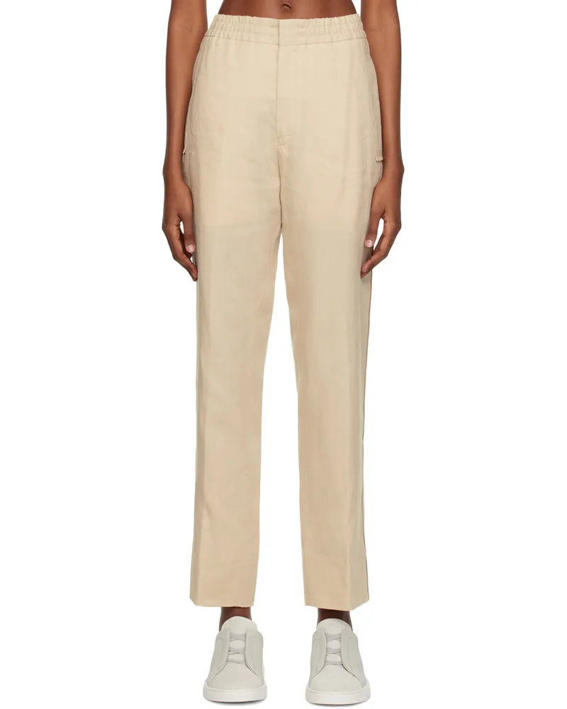 Ermenegildo Zegna Beige Drawstring Trousers 992