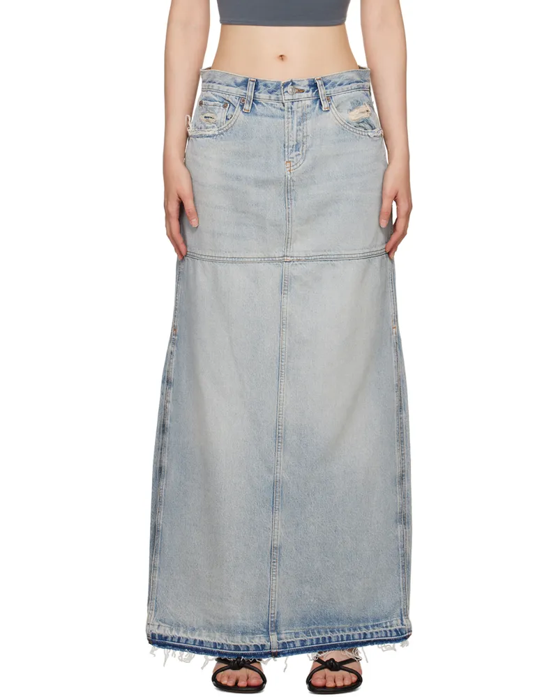 RE/DONE Blue Split Maxi Skirt Ripped