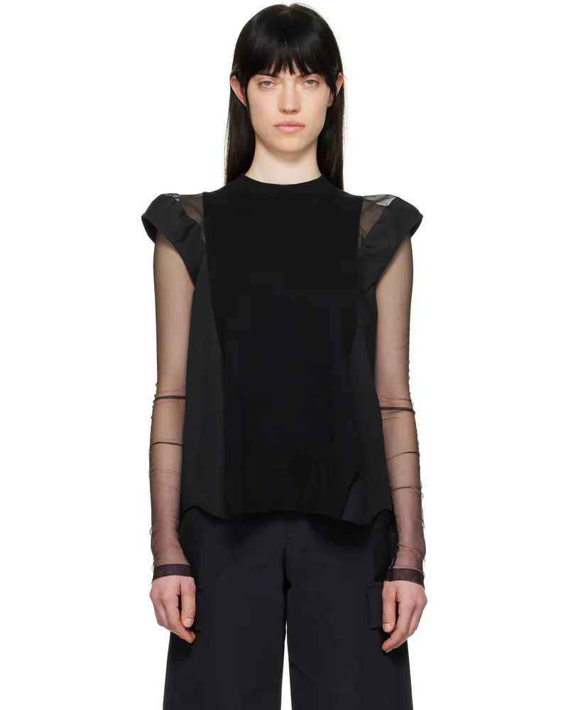 Sacai Black Poplin & Knit Sweater 001