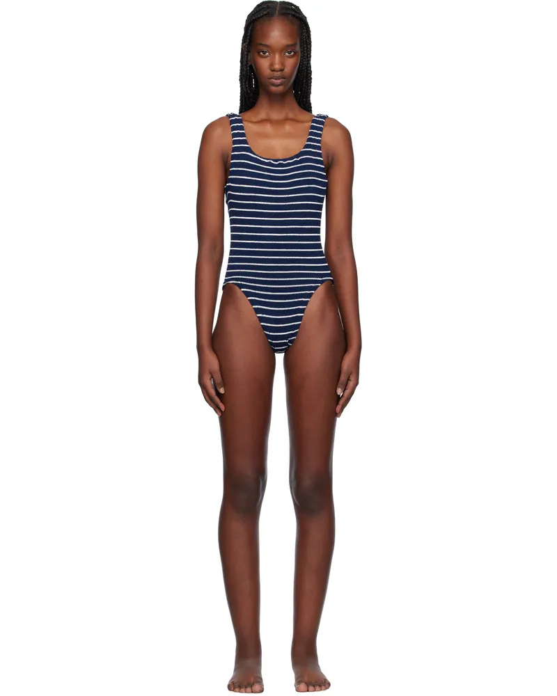 Hunza G Navy & White Square Neck Swimsuit Navy