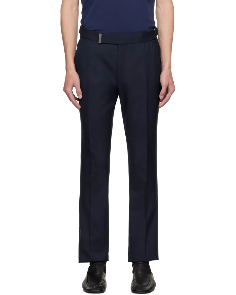 Tom Ford Navy Super Plain Weave Dyllan Trousers Ubrmidnight