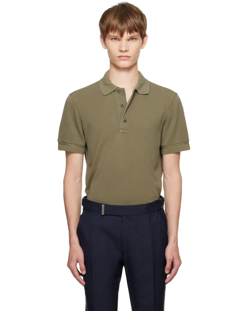 Tom Ford Khaki Piquet Polo Fg345pale