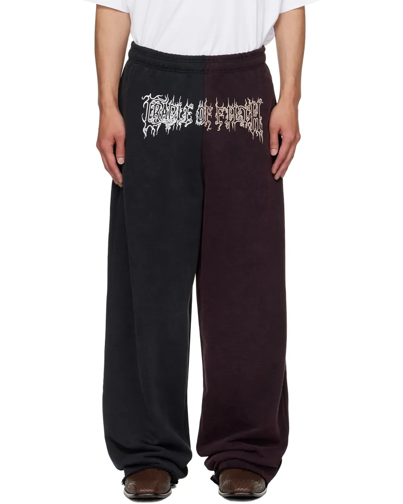VETEMENTS Black & Burgundy Cradle of Filth Cut-Up Baggy Sweatpants Black
