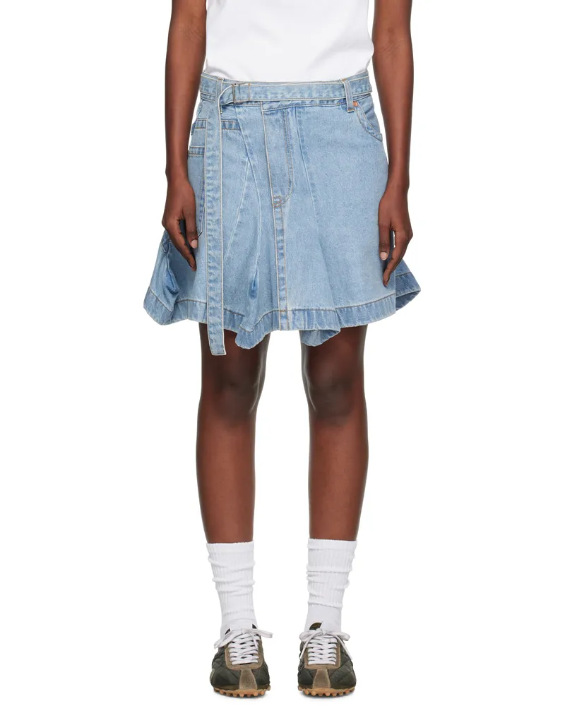 Sacai Blue Asymmetrical Denim Miniskirt 451