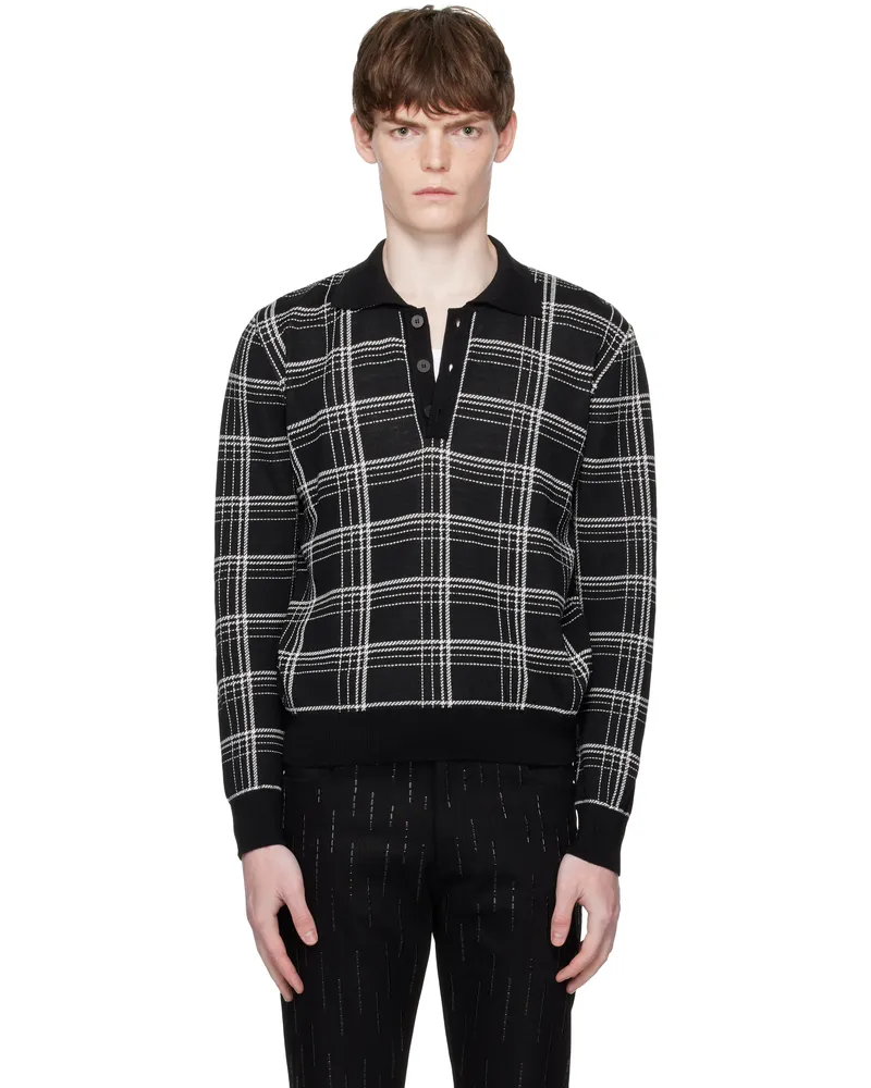 Ernest W. Baker Black & White Check Jacquard Polo Black