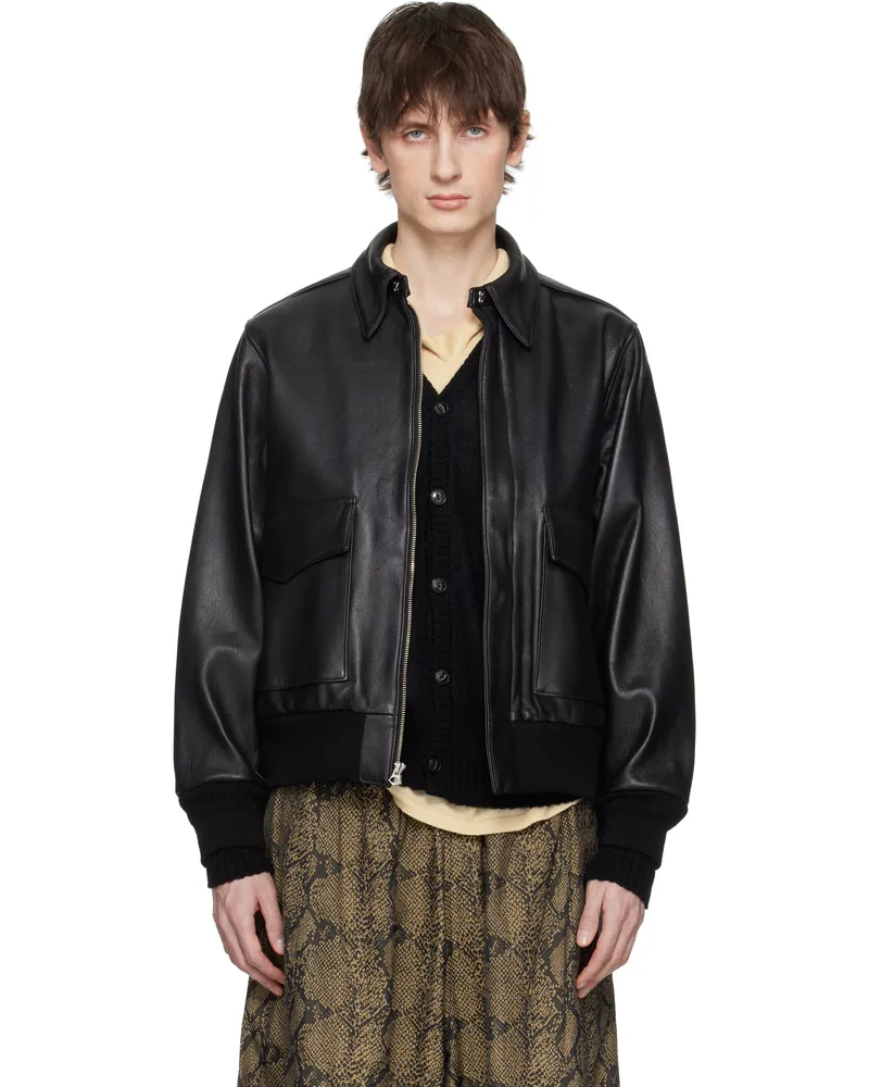 Wacko Maria Black A-2 Leather Flight Jacket Black