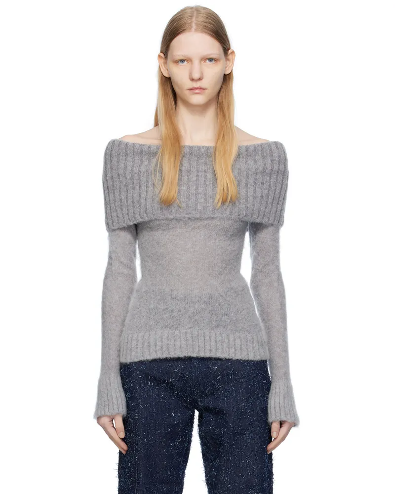 Elleme Gray Off Shoulder Sweater Grey