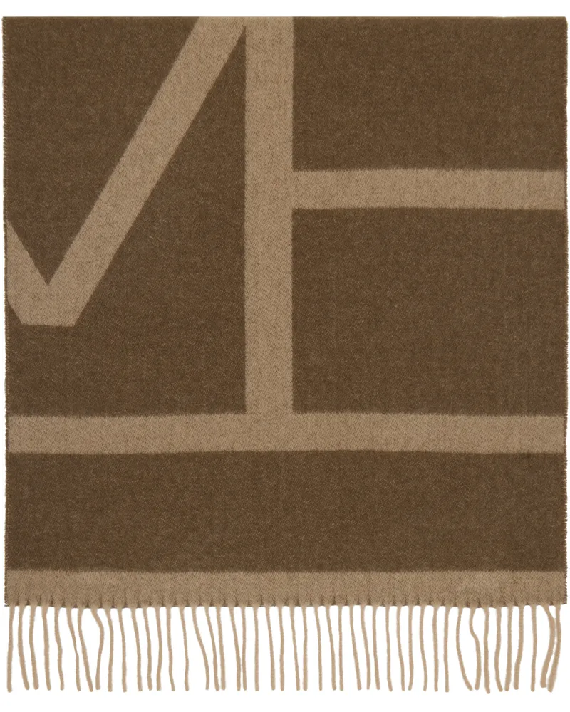 Totême Brown Monogram Jacquard Wool Scarf Espresso