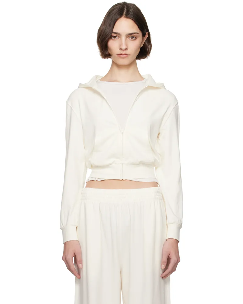 SKIMS Off-White Cotton Jersey Zip Up Hoodie Marble