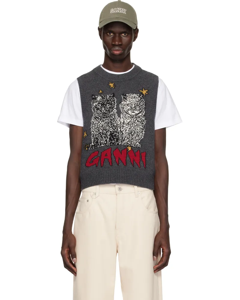 Ganni Gray Graphic Cats Vest Gray