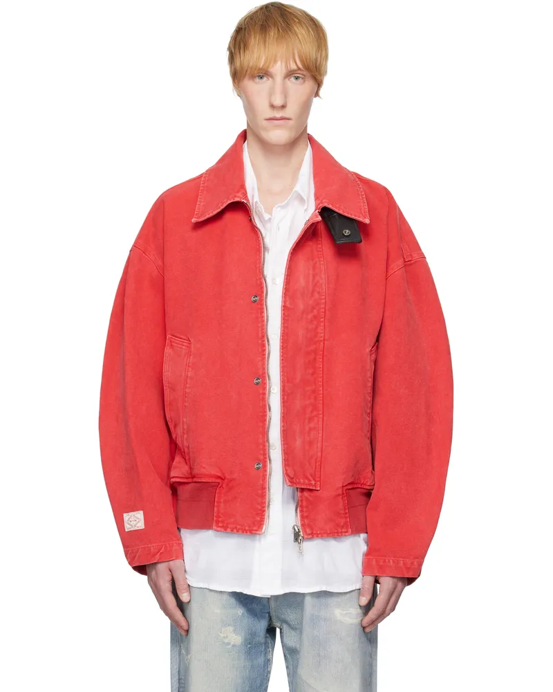 Wooyoungmi Red Leather Tab Dyed Jacket Red993r