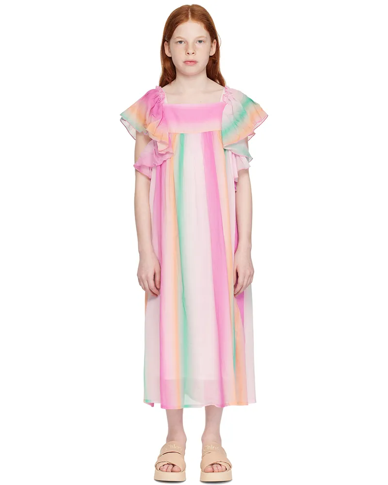 Chloé Kids Multicolour Ruffled Dress Z41