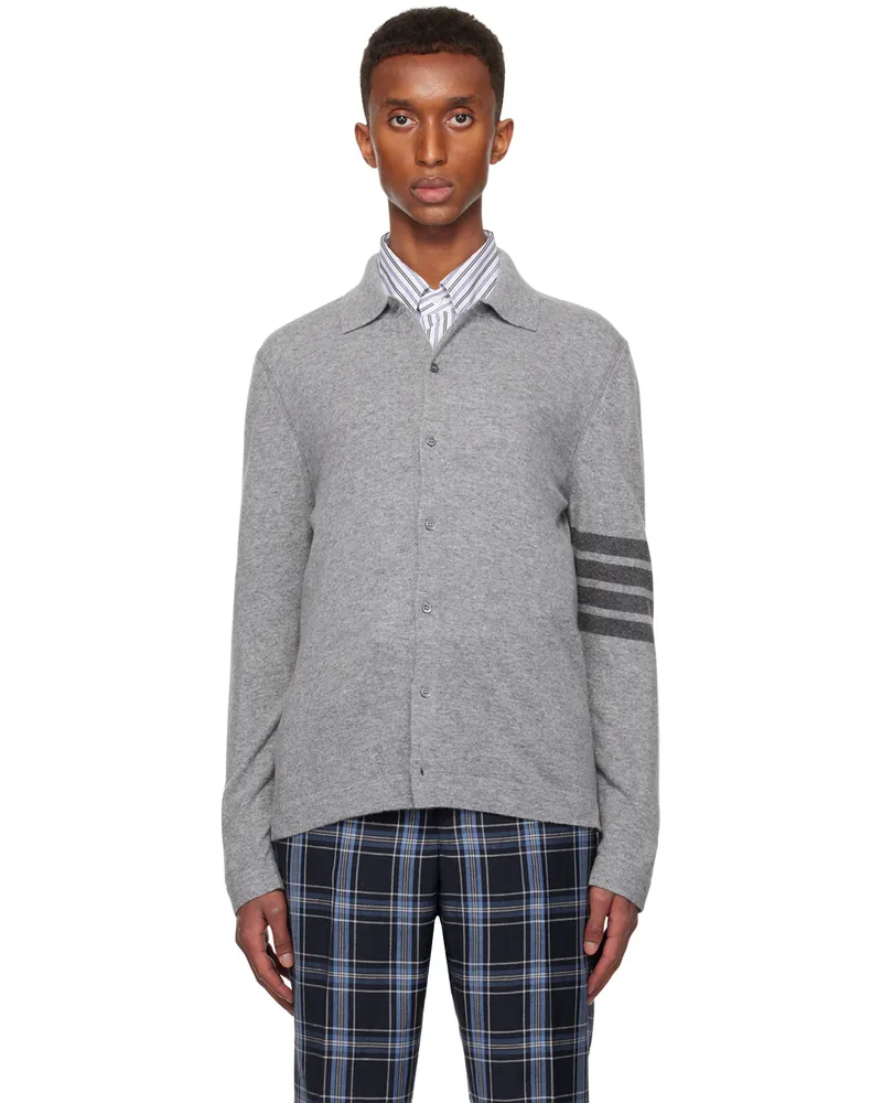 Thom Browne Gray Cashmere Jersey Stitch 4-Bar Cardigan 055