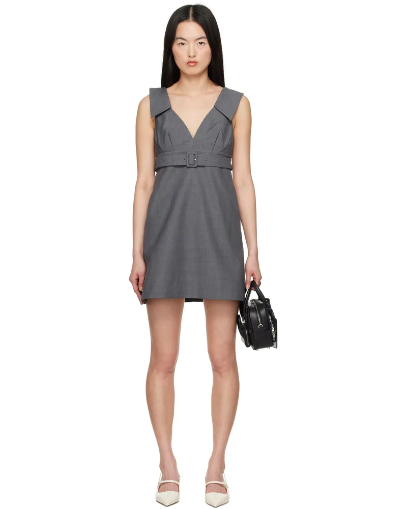 SHUSHU/TONG Gray A-Line Lapel Minidress Gr100