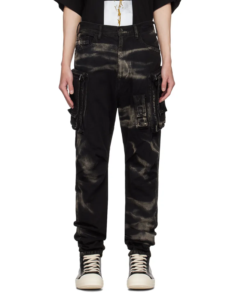 Julius Black Bleached Denim Cargo Pants Black