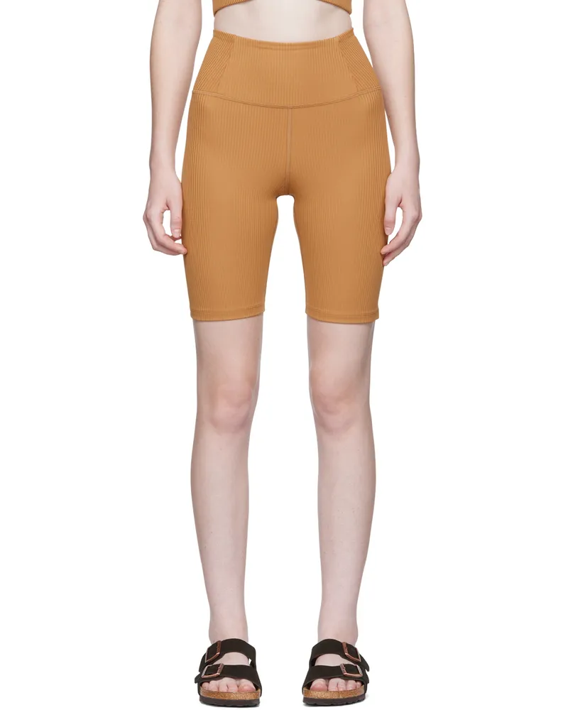 Girlfriend Collective Tan Rib High-Rise Run Shorts Toffee