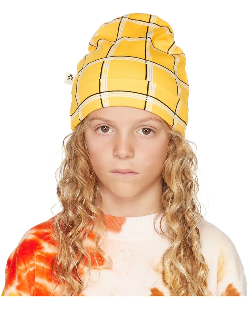 Mini Rodini Kids Yellow Check Beanie Yellow