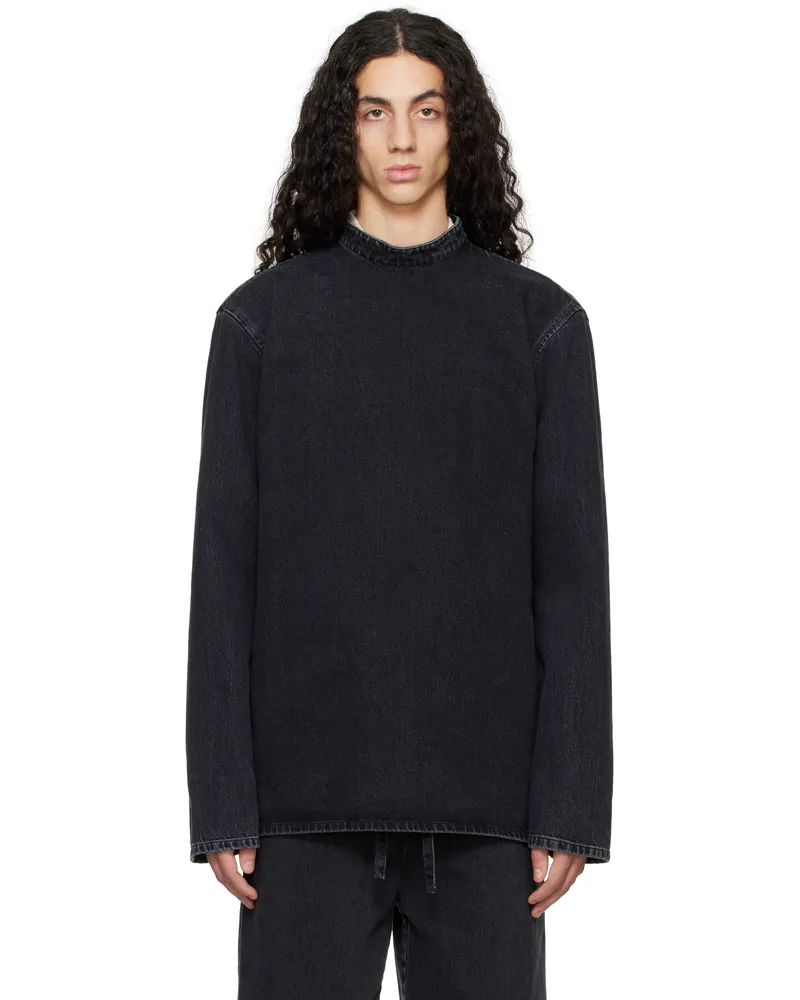 Rier Black Band Collar Denim Top Anthracite