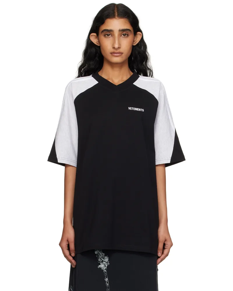 VETEMENTS Black & Gray Cut-Up V-Neck T-shirt Black