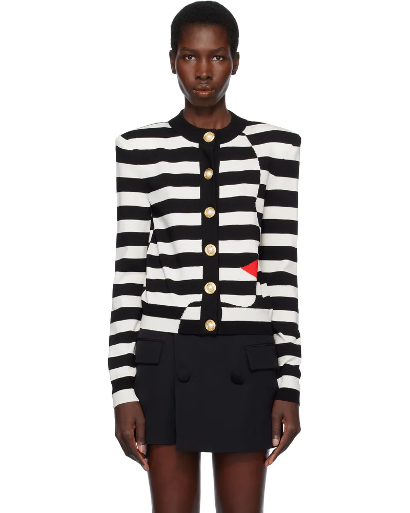 Balmain Black & White Knit Marinière Face Cardigan Ejr