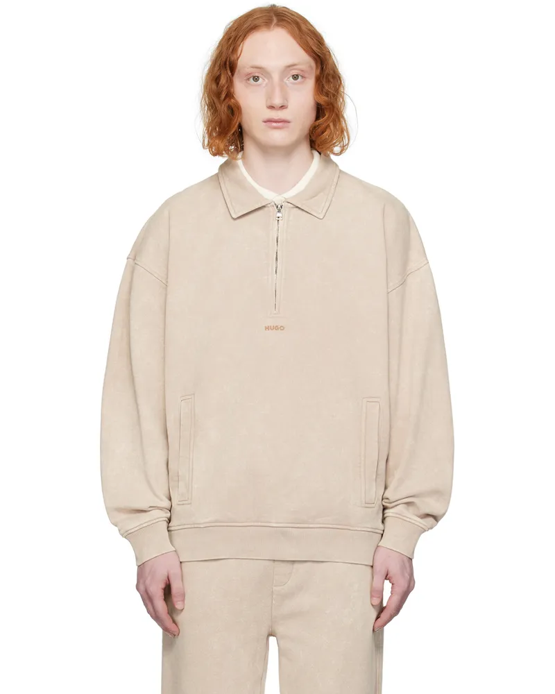 HUGO BOSS Beige Zip Sweatshirt Medium