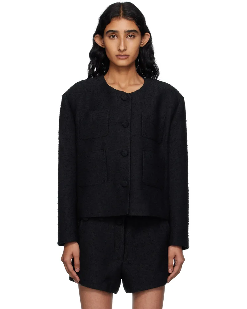 pushBUTTON Black Collarless Tweed Jacket 105w