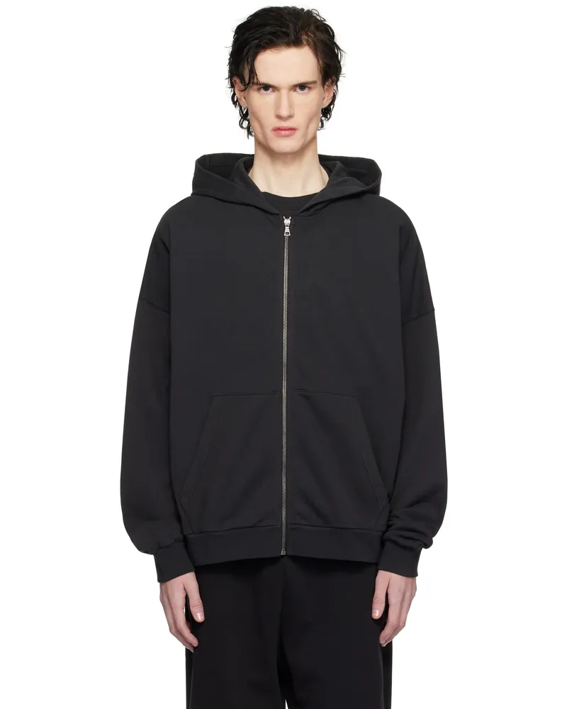 Palm Angels Black Curved Logo Zipped Hoodie Black