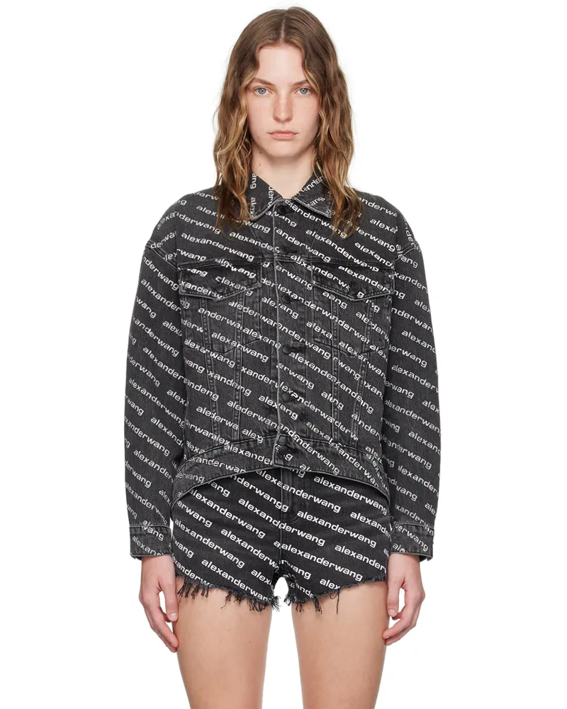 Alexander Wang Black Printed Falling Back Logo Denim Jacket Gry